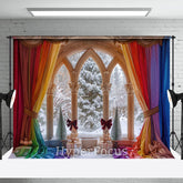 Lofaris Colorful Rainbow Curtain Window Christmas Backdrop